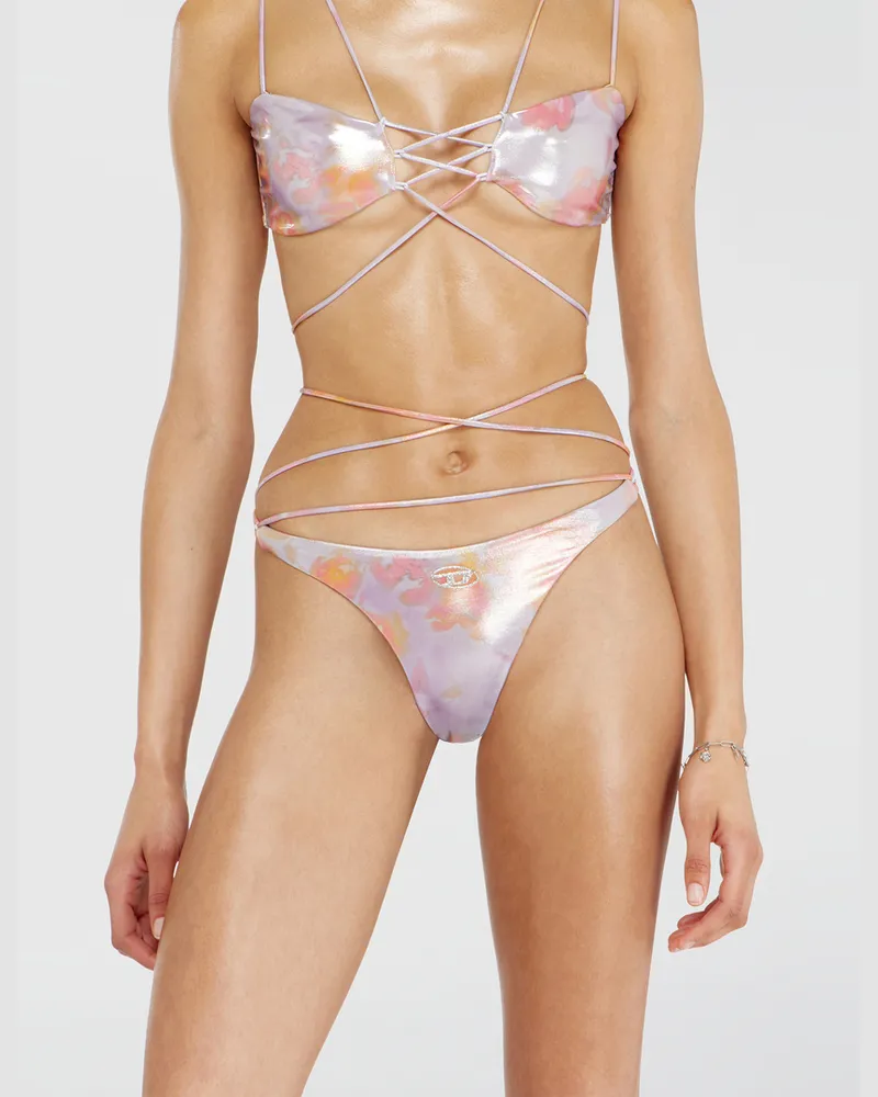 Diesel Metallische Strappy-Bikinihose mit Blumenprint - Panties - Damen - Violett Violett