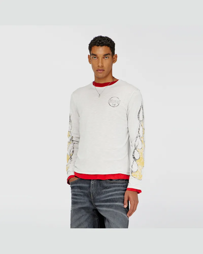 Diesel Langarm-T-Shirt aus Slub-Jersey mit Crack-Print - T-Shirts - Herren - Weiss Weiss
