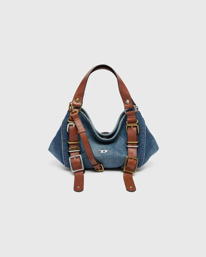 Diesel D-One-Small Top-Handle-Tasche aus Denim und Leder - Handtaschen - Damen - Blau Blau