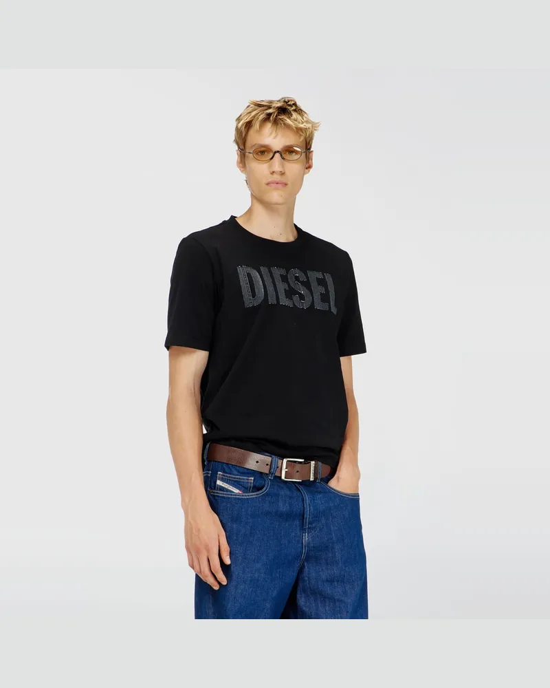 Diesel T-Shirt aus Baumwolle mit tonalem Diesel-Logoprint - T-Shirts - Herren - Schwarz Schwarz