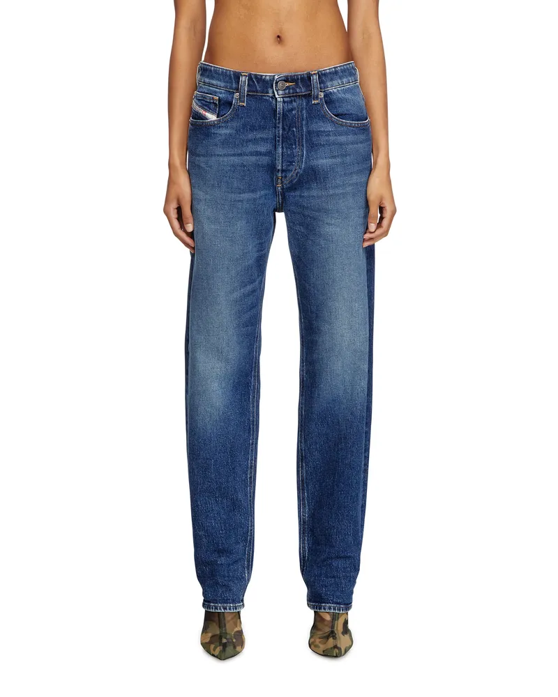 Diesel Regular Jeans Low Waist 1988 D-Ark, Mittelblau, Knopfverschluss Blau