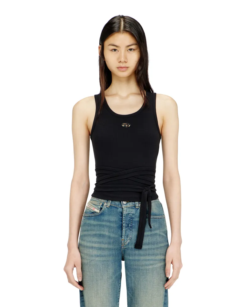 Diesel Crop-Top mit Wickelschnüren - T-Shirts - Damen - Schwarz Schwarz