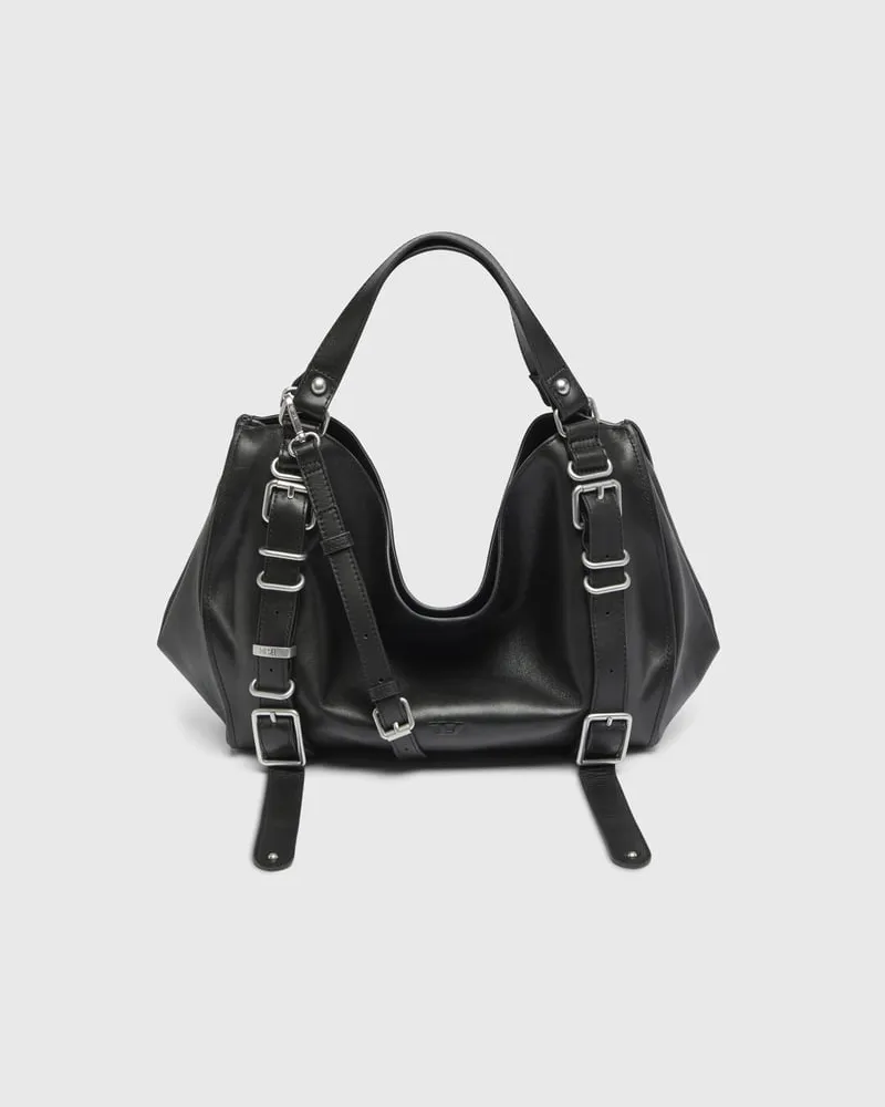 Diesel D-One-Medium Henkeltasche aus behandeltem Leder - Handtaschen - Unisex - Schwarz Schwarz