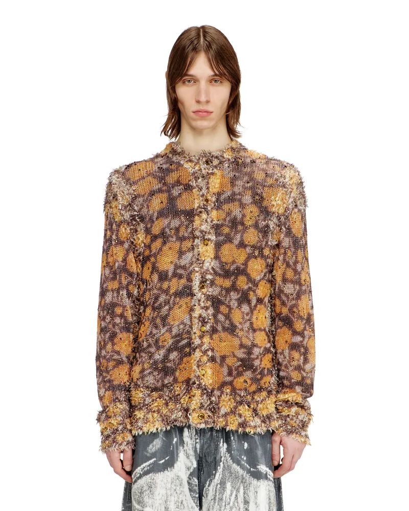 Diesel Bedruckte Strickjacke aus Leinenmischung mit Kristallen - Strickwaren - Herren - Bunt Bunt
