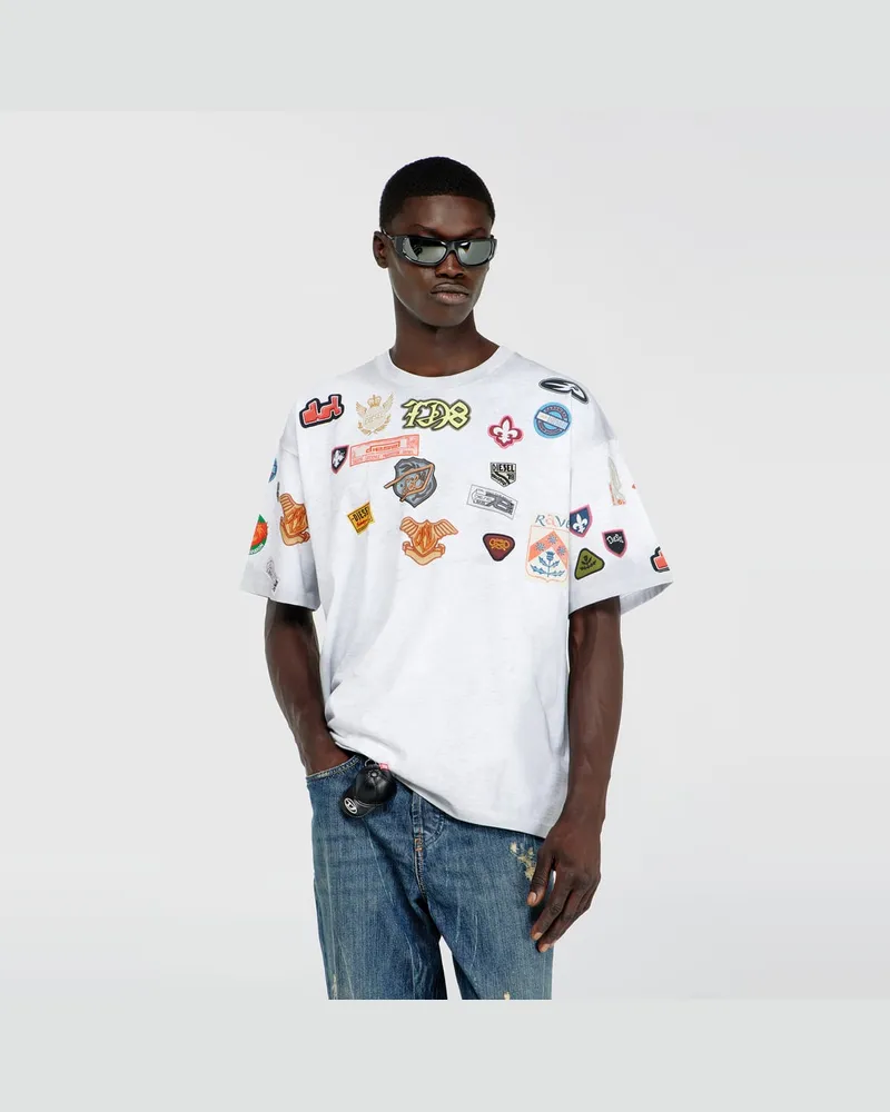 Diesel T-Shirt aus Baumwolle mit all-over patches print - T-Shirts - Herren - Weiss Weiss
