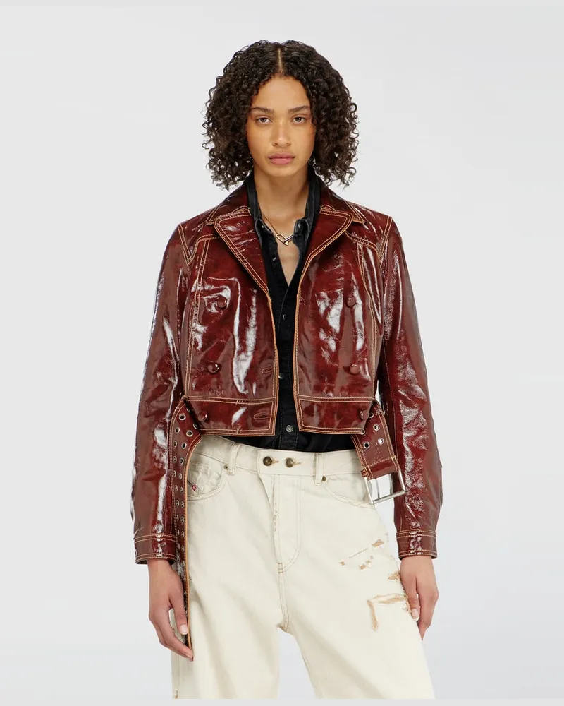 Diesel Patent-leather jacket mit großem Gürtel - Lederjacken - Damen - Rot Rot
