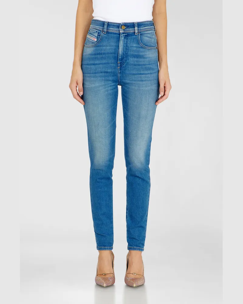 Diesel Skinny Jeans High Waist 1984 Slandy-High, Mittelblau, Reißverschluss Blau