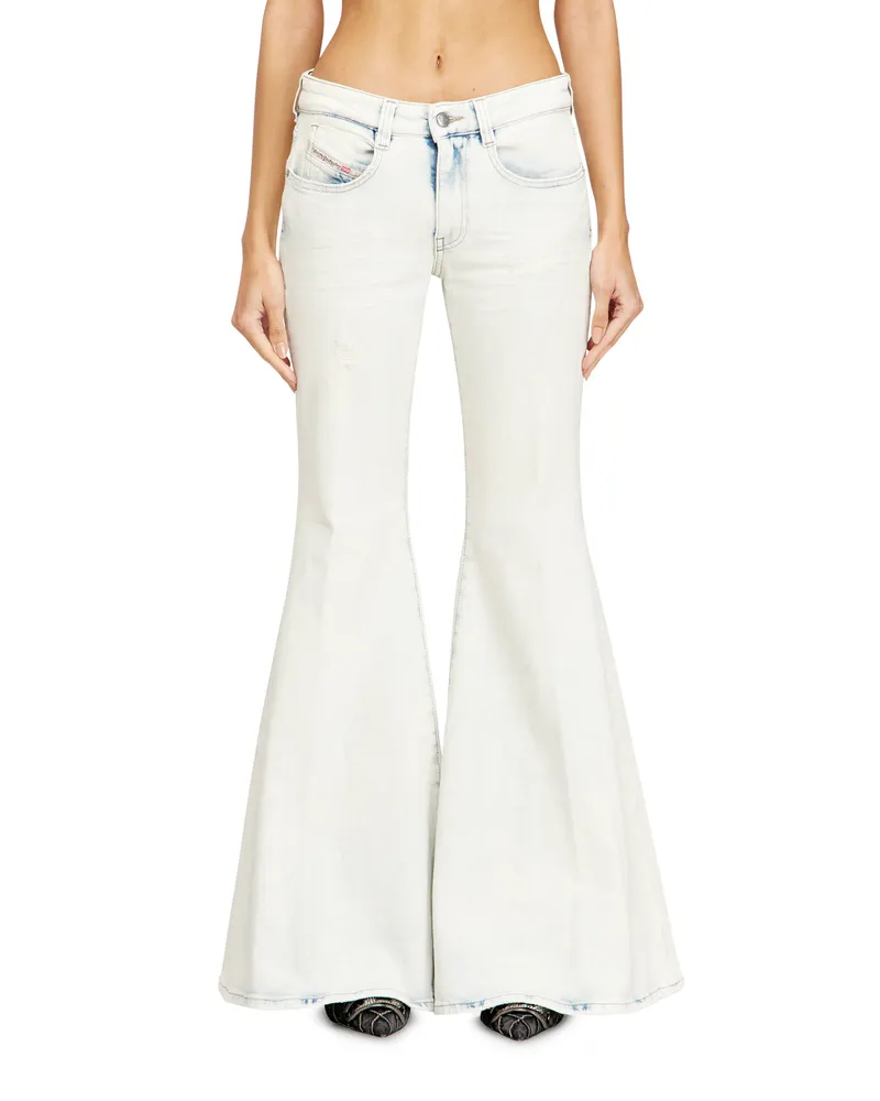 Diesel Flare Jeans Low Waist 1970 D-Bleess, Hellblau, Reißverschluss Weiss