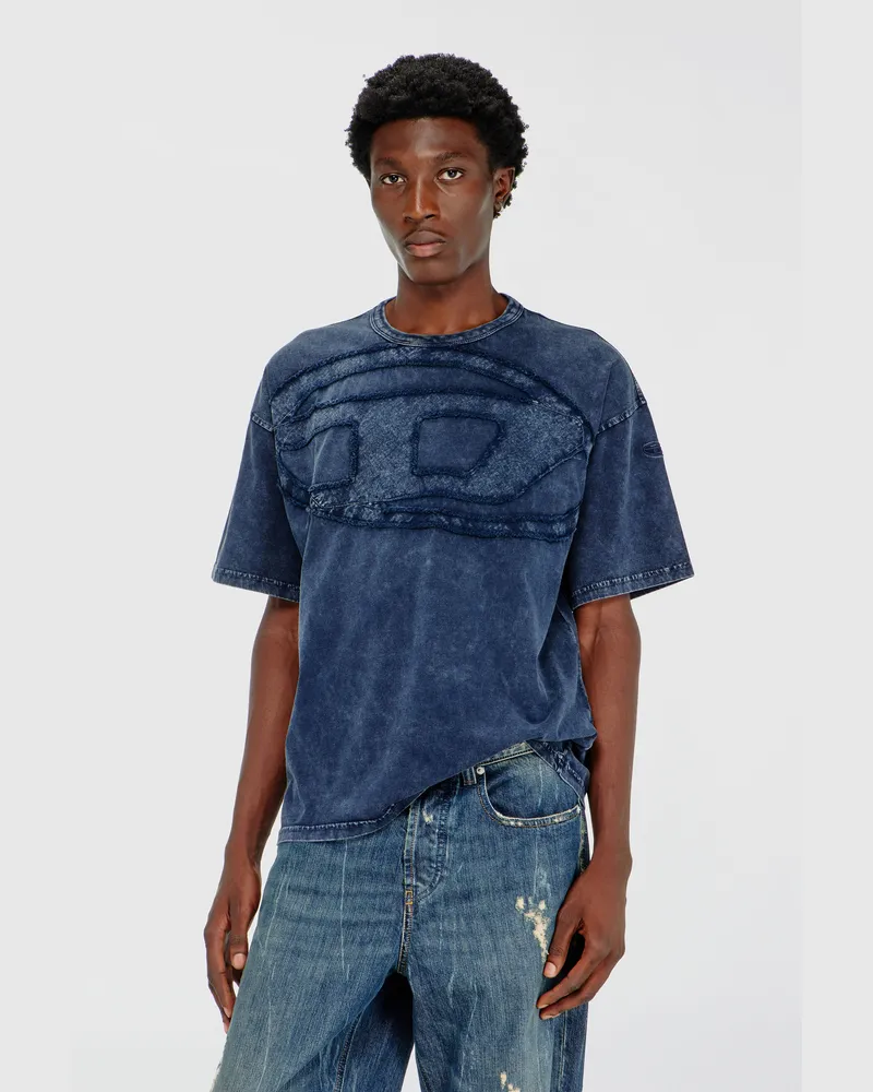 Diesel Lockeres Baumwoll-T-Shirt mit Oval-D-Applikation - T-Shirts - Herren - Blau Blau
