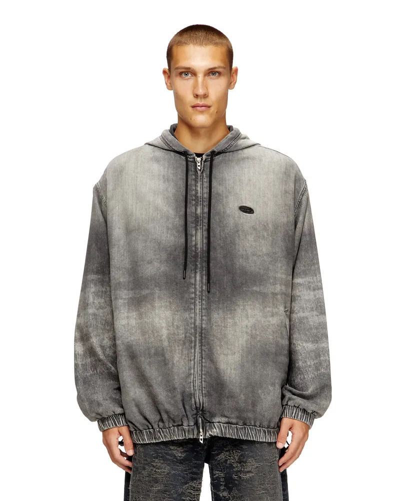 Diesel Jacke mit Kapuze aus marmoriertem beschichtetem Denim - Denim jacken - Unisex - Schwarz Schwarz