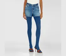 Jeansshorts aus getragenem Denim - Kurze Hosen - Damen - Blau