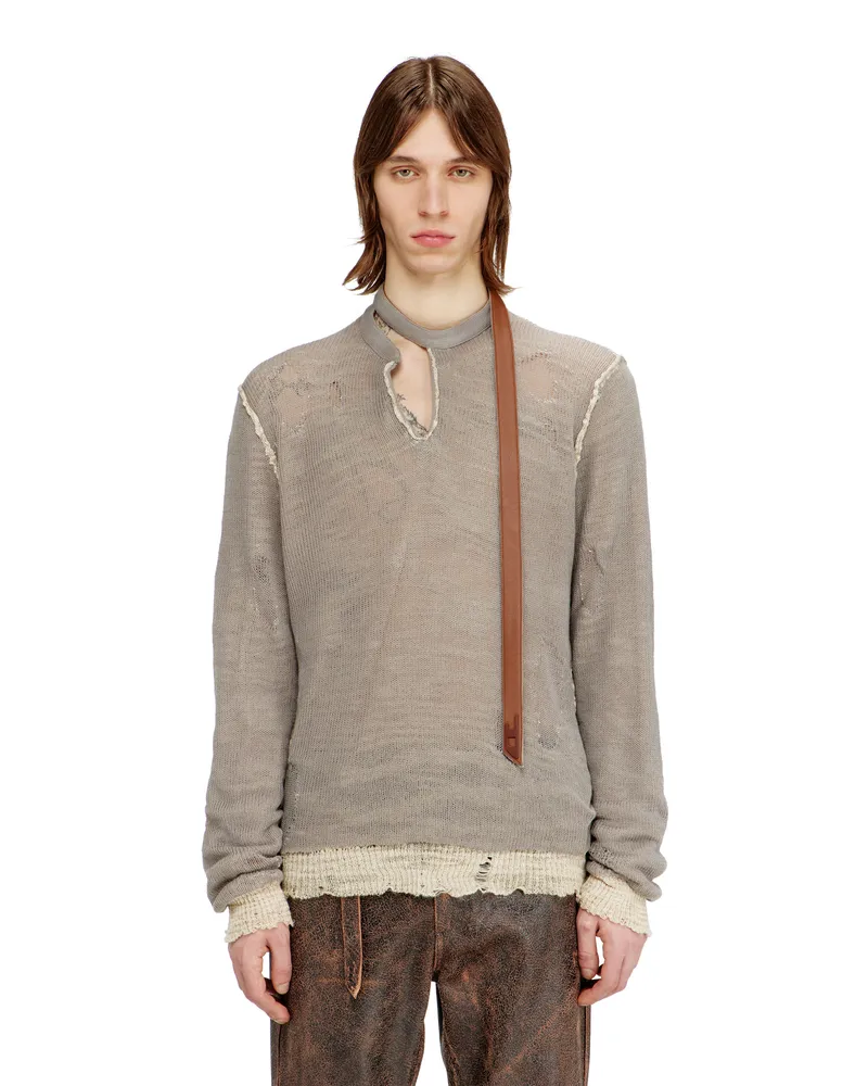 Diesel Pullover im Used-Look mit Biker-Halsband - Strickwaren - Herren - Braun Braun