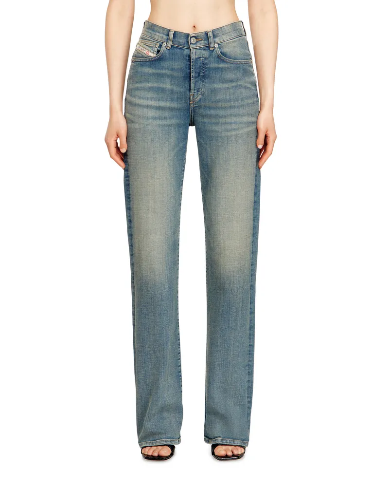 Diesel Regular Jeans High Waist 1971 D-Sent, Mittelblau, Knopfverschluss Blau