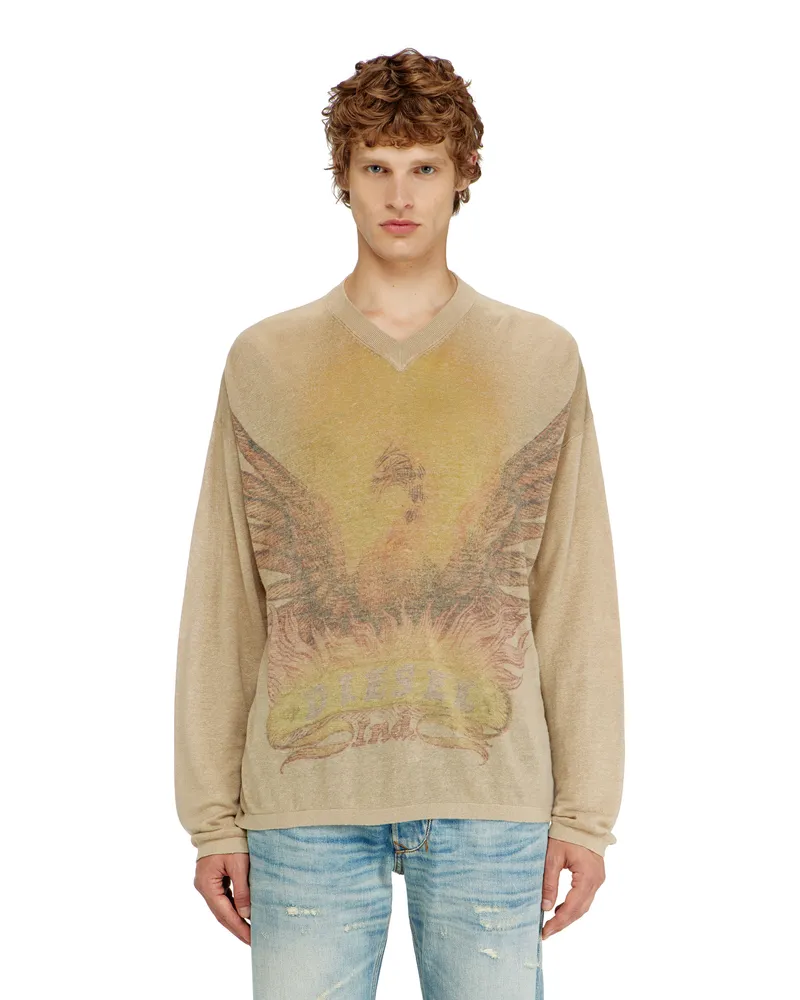 Diesel Leinenpullover mit verblasstem Phoenix-Print - Strickwaren - Herren - Beige Beige