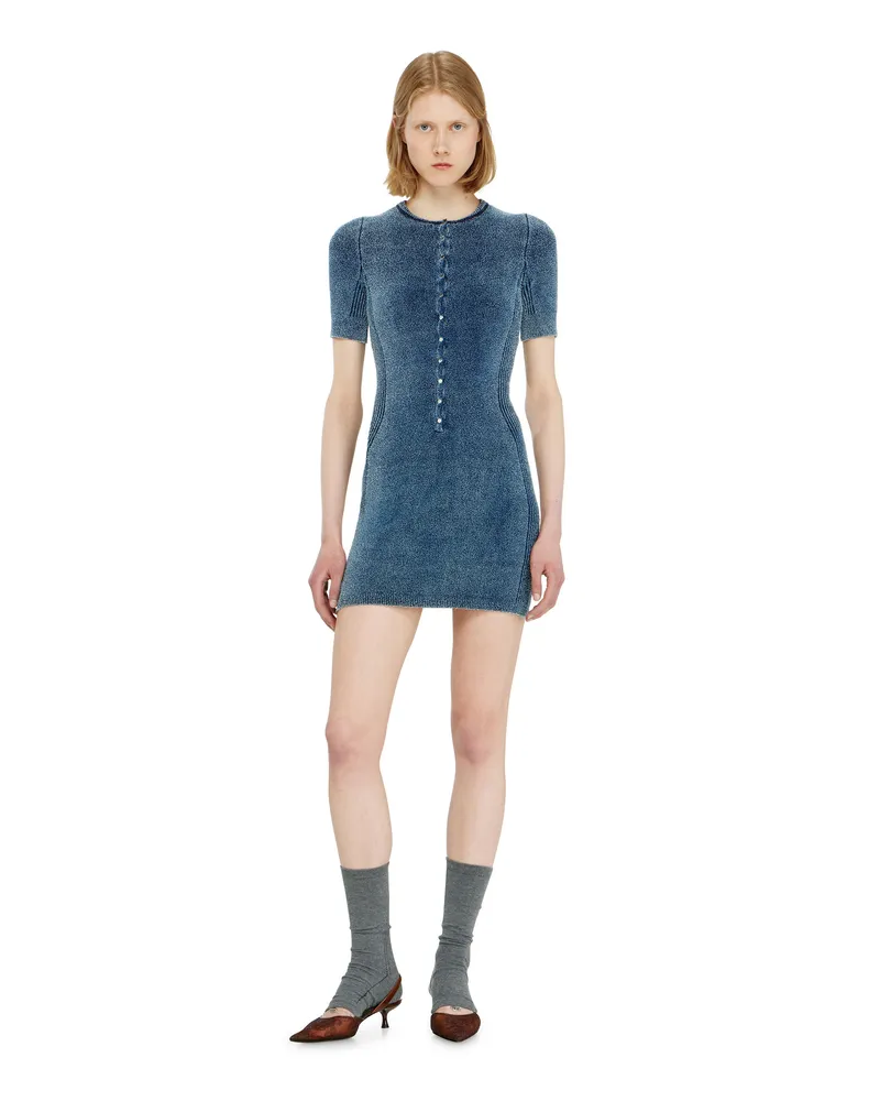 Diesel Kurzes Kleid aus indigo bouclé-strick - Kleider - Damen - Blau Blau