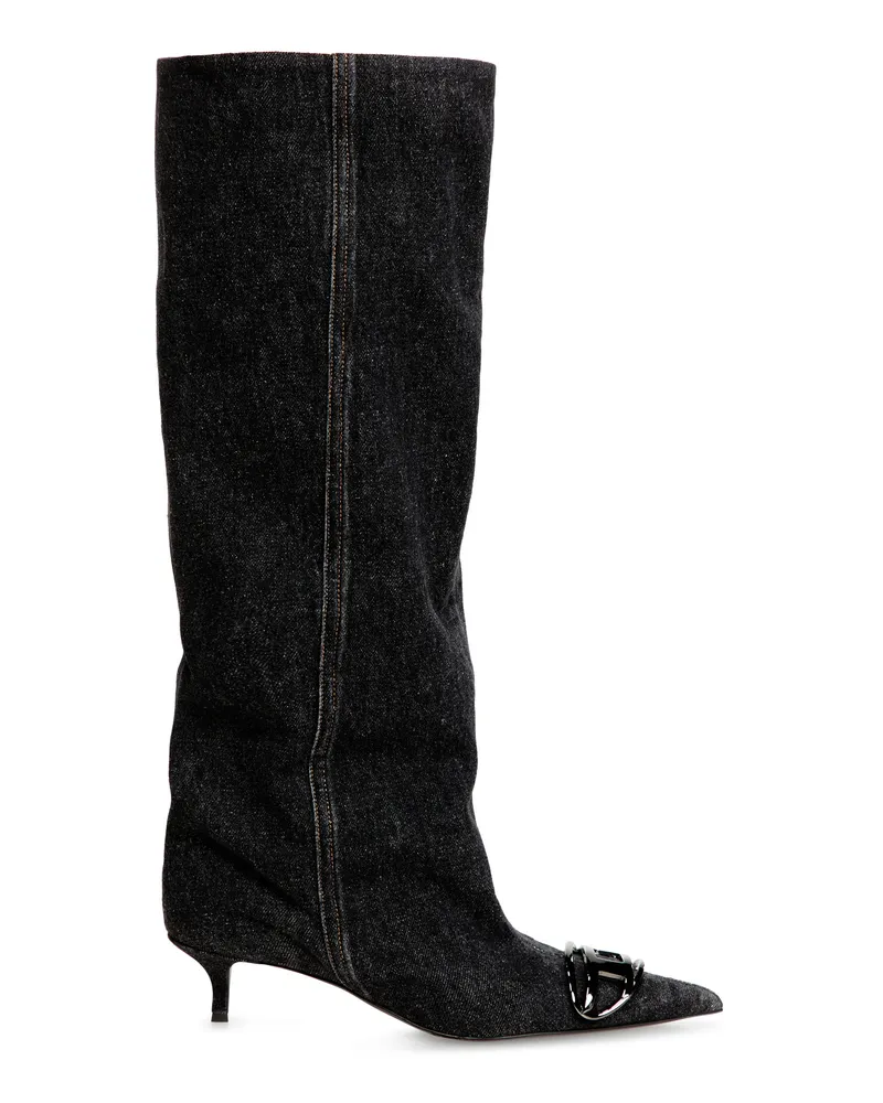 Diesel D-Venus - Stiefel mit weitem Schaft aus Denim, knielang - Stiefel - Damen - Schwarz Schwarz