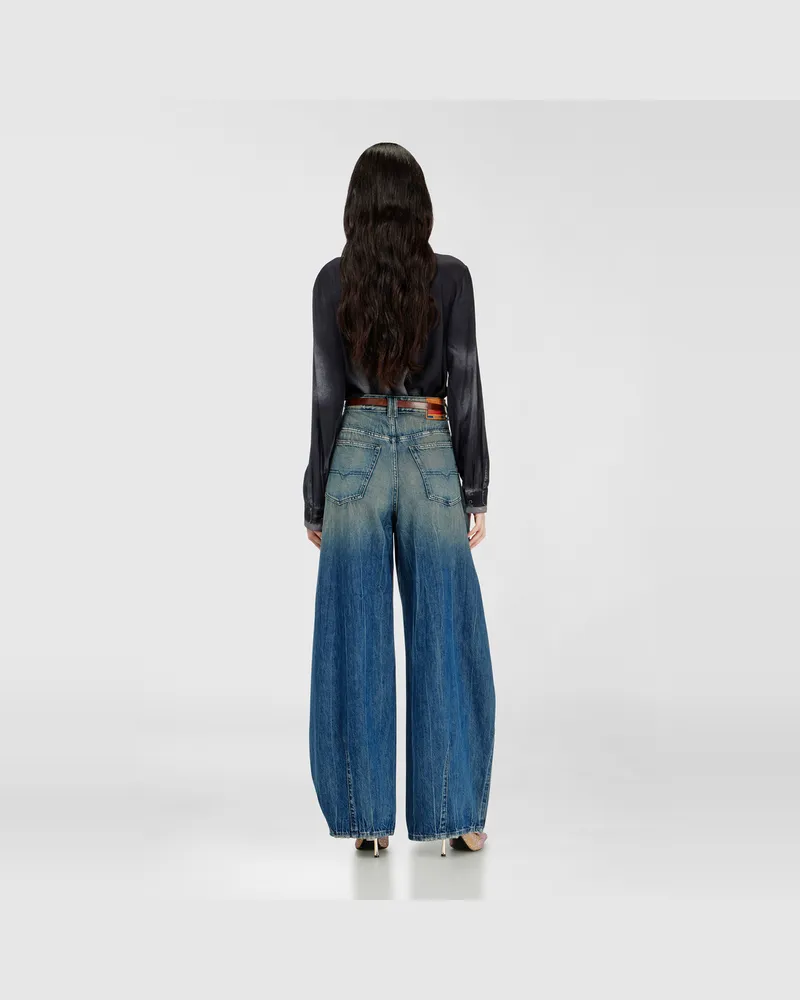 Diesel Relaxed Jeans High Waist 1987 D-Khelz, Dunkelblau, Knopfverschluss Blau