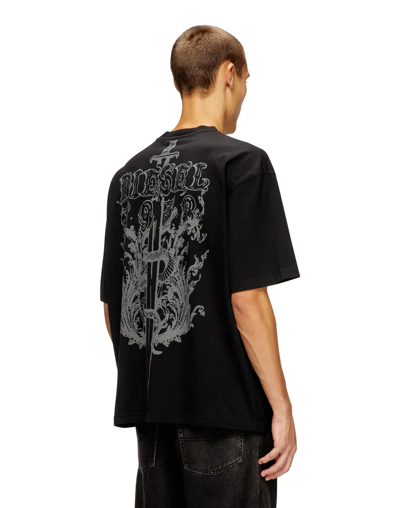 Diesel Locker geschnittenes T-Shirt mit Grafikdruck und Logo - T-Shirts - Herren - Schwarz Schwarz