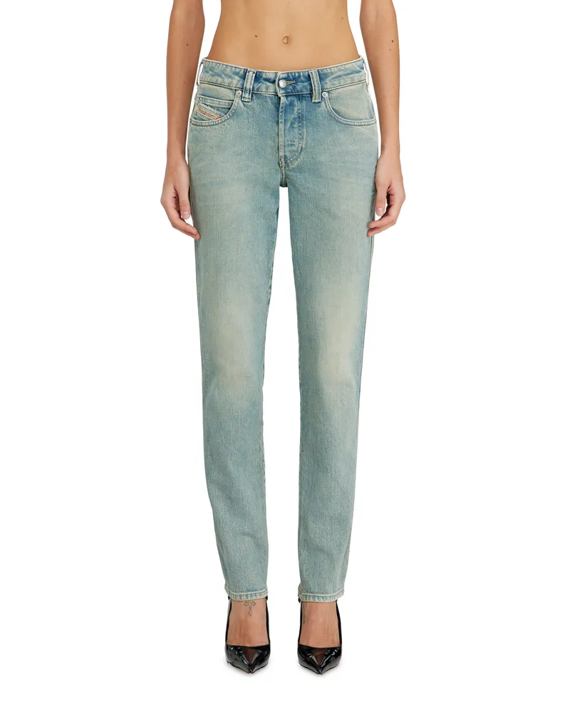 Diesel Slim Jeans Low Waist 1992 D-Jiann, Mittelblau, Knopfverschluss Blau