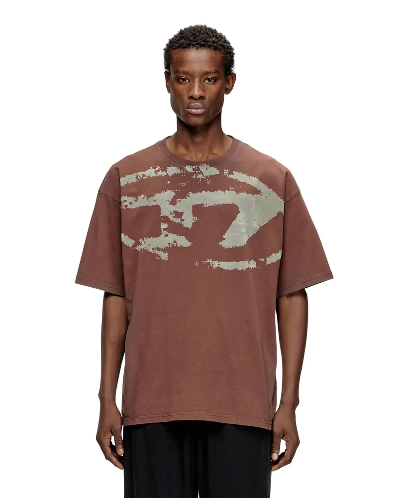 Diesel T-Shirt mit beflocktem Distressed-Logo - T-Shirts - Herren - Braun Braun