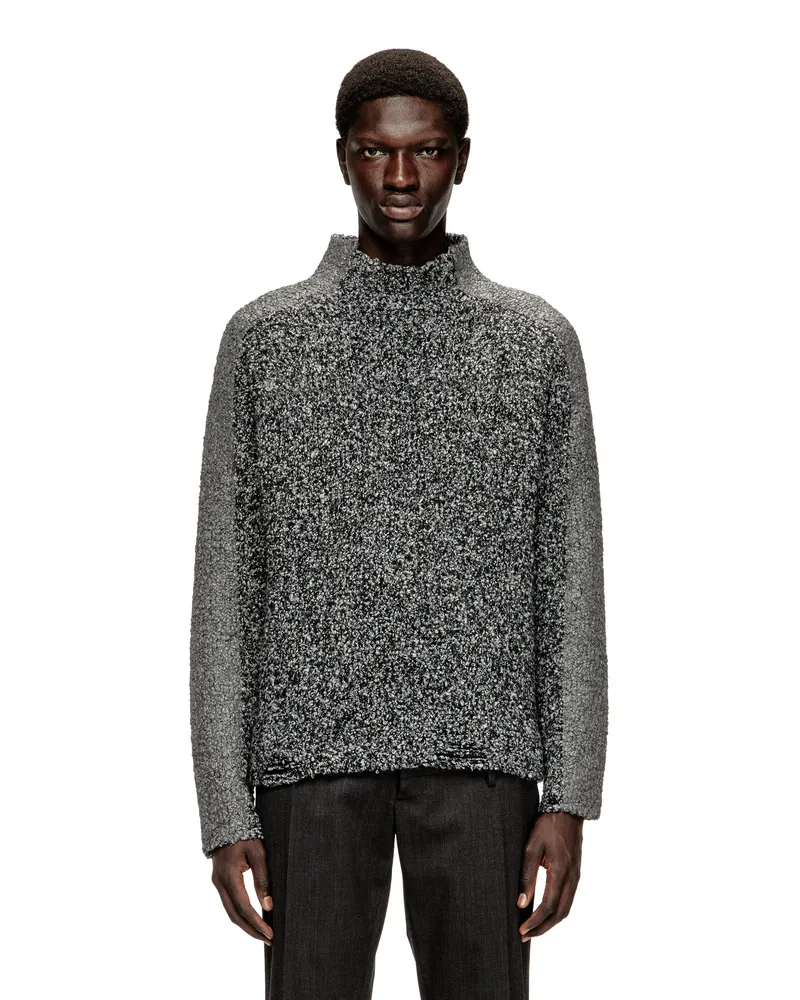Diesel Bouclé-Strickpullover mit Ärmelbändern - Strickwaren - Herren - Schwarz Schwarz