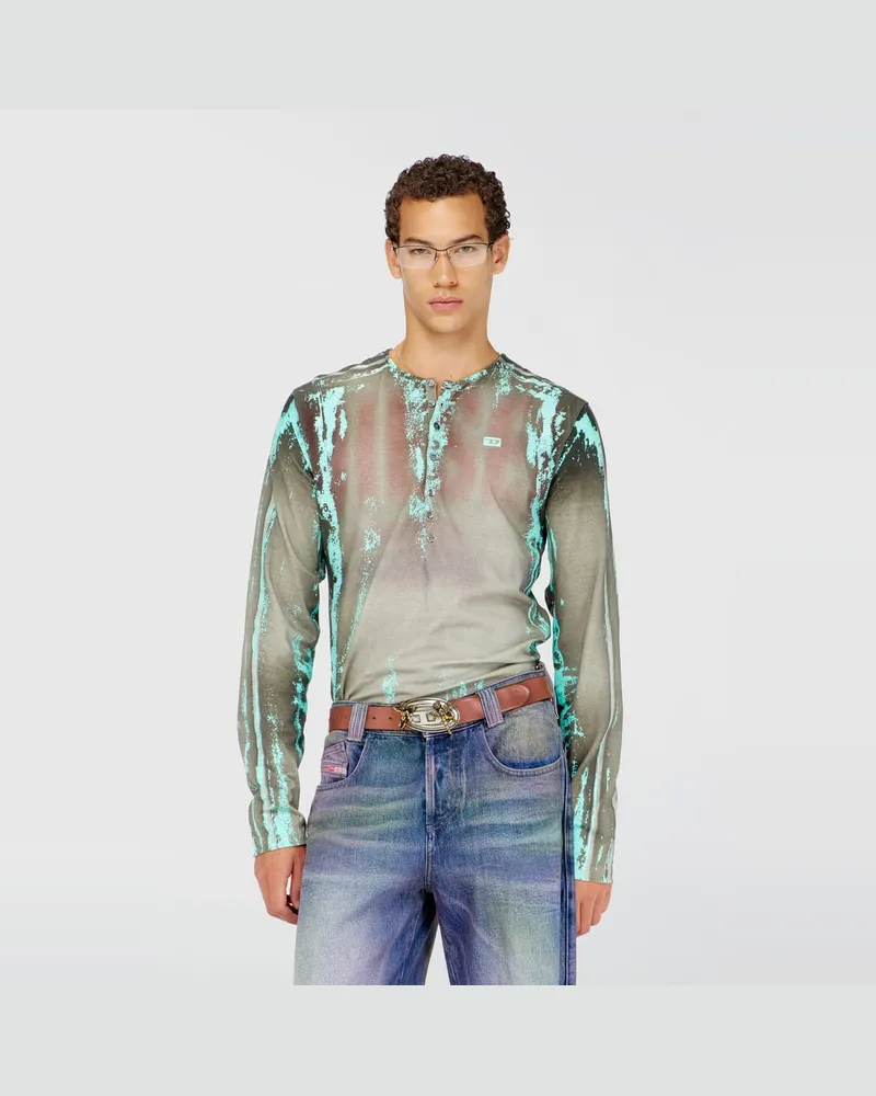 Diesel Grandad T-Shirt aus Jersey mit Leder-Crack-Effekt - T-Shirts - Herren - Bunt Bunt