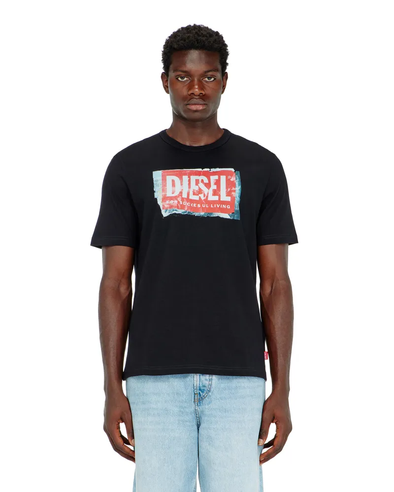 Diesel T-Shirt mit Logo in Knitter-Optik - T-Shirts - Herren - Schwarz Schwarz