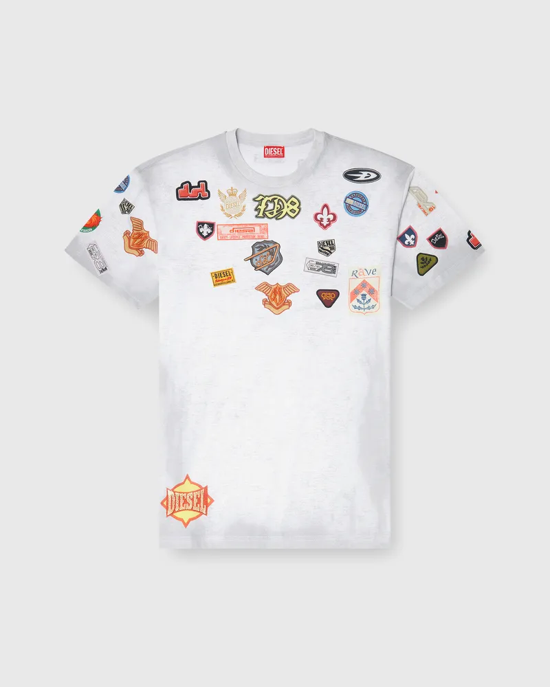 Diesel T-Shirt aus Baumwolle mit all-over patches print - T-Shirts - Herren - Weiss Weiss