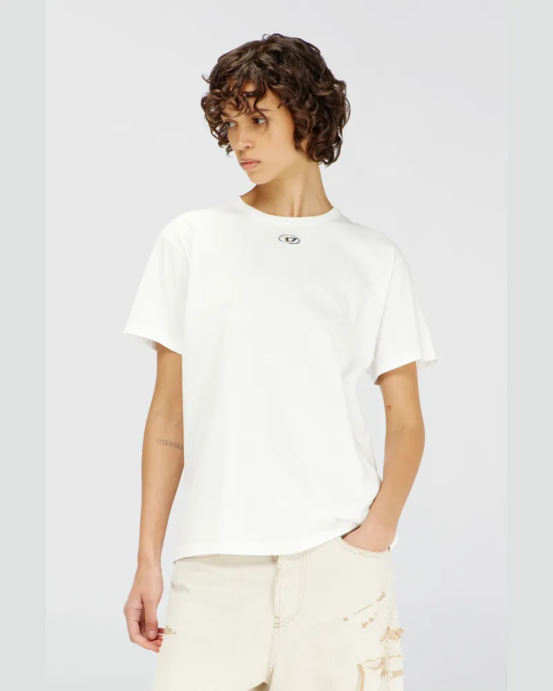 Diesel Baumwoll-T-Shirt mit metallischem Oval D - T-Shirts - Damen - Weiss Weiss