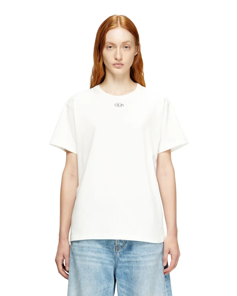 Diesel Baumwoll-T-Shirt mit metallischem Oval D - T-Shirts - Damen - Weiss Weiss