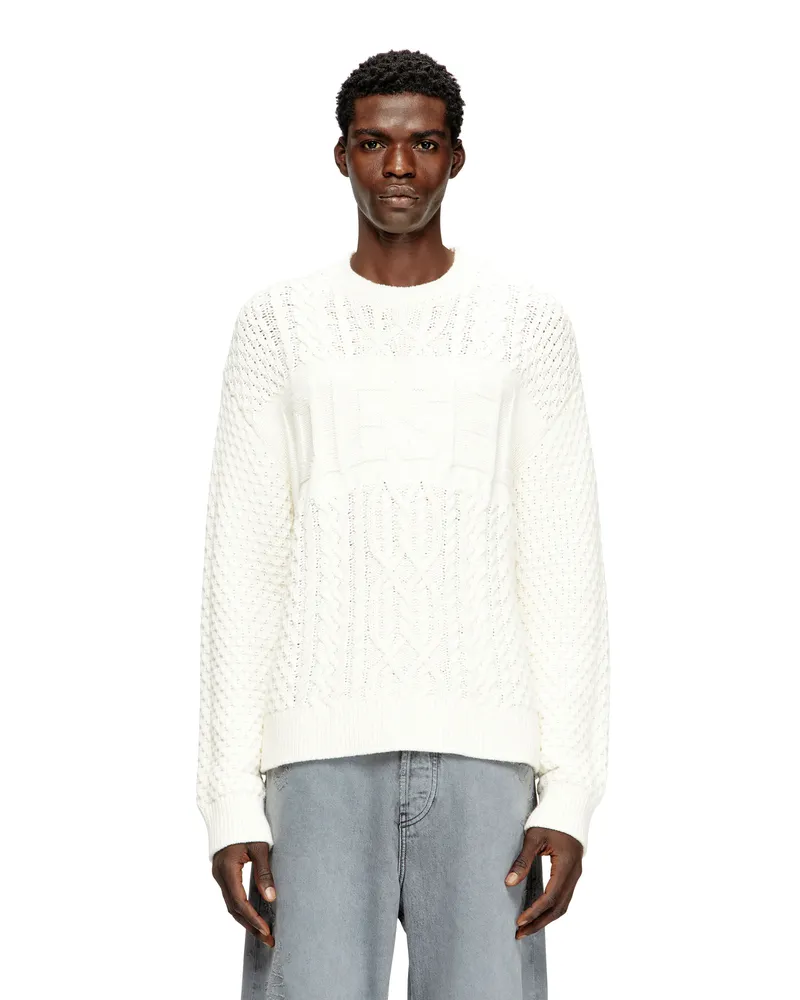 Diesel Kabelgestrickter Pullover mit Diesel-Logo - Strickwaren - Herren - Weiss Weiss