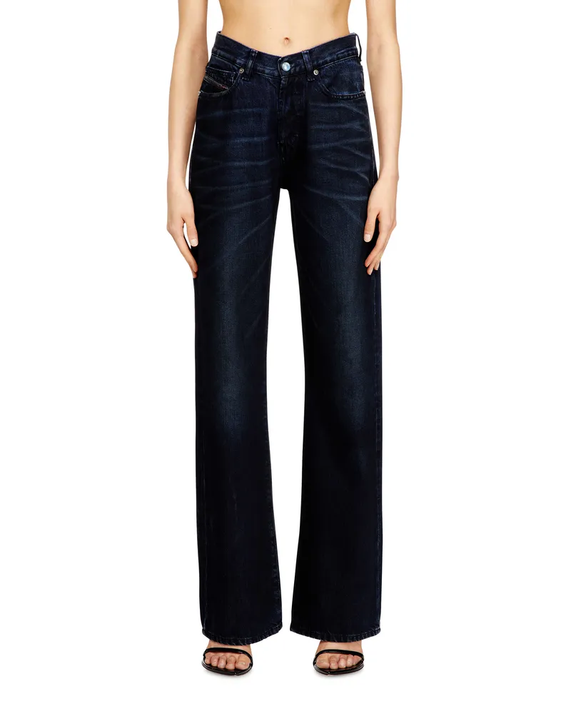 Diesel Regular Jeans High Waist 1971 D-Sent, Schwarz/Dunkelgrau, Knopfverschluss Blau