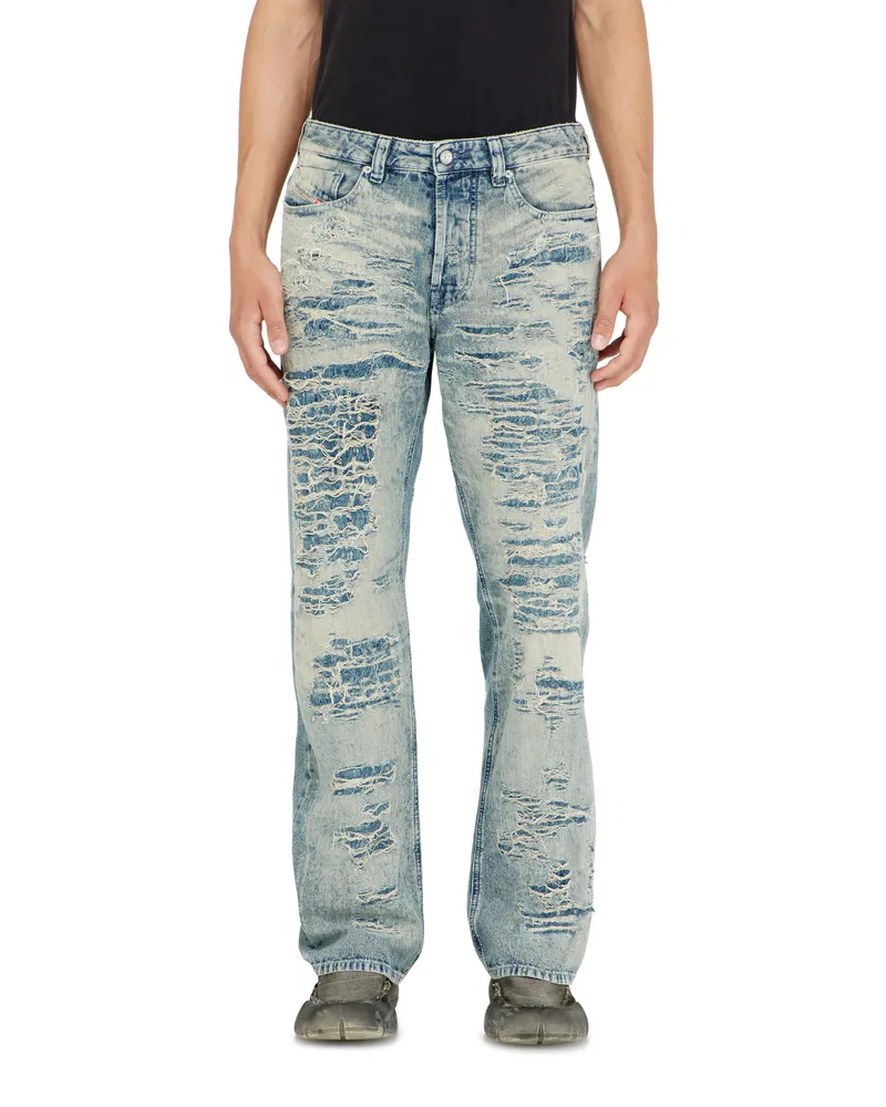 Diesel Relaxed Jeans Regular Waist 1980 D-Eeper, Mittelblau, Knopfverschluss Blau