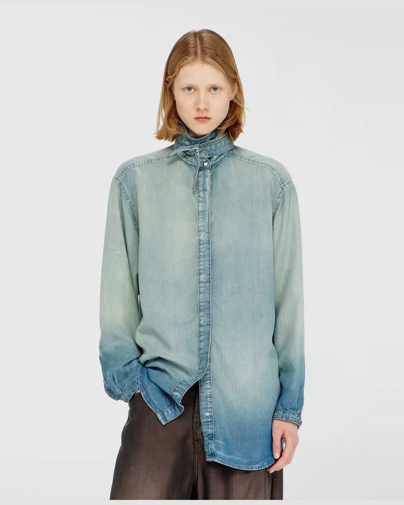 Diesel Hemd aus marmoriertem, fließendem denim - Denimhemden - Damen - Blau Blau