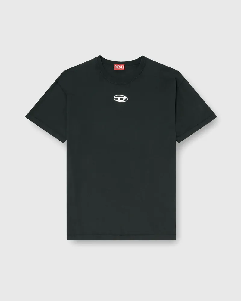 Diesel Leichtes Baumwoll-T-Shirt mit metallischem ovalem D-Logo - T-Shirts - Herren - Schwarz Schwarz