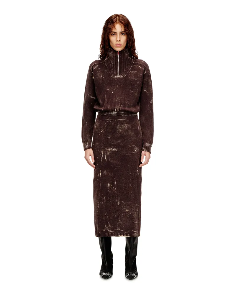 Diesel Midikleid aus behandeltem Wollmischgewebe-Strick - Kleider - Damen - Braun Braun