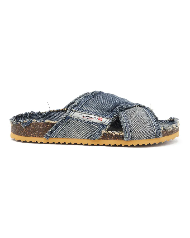 Diesel D-Woodstock-Crossover-Slides in ausgefranstem Denim - Sandalen - Herren - Blau Blau