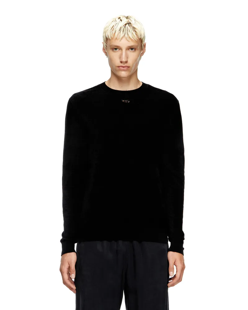 Diesel Pullover aus Chenille mit Cutout-Logo - Strickwaren - Herren - Schwarz Schwarz