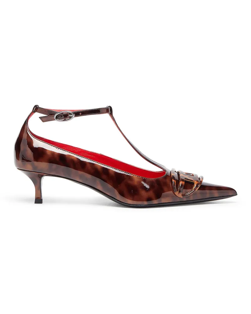 Diesel D-Venus - Patent Leopard T-Bar Pumps - Mokassins und Mules - Damen - Braun Braun