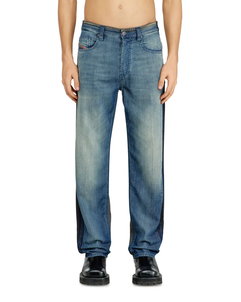 Diesel Regular Jeans Regular Waist 2024 D-Macs, Mittelblau, Knopfverschluss Blau