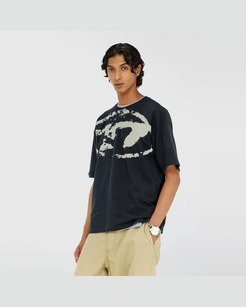Diesel T-Shirt mit beflocktem Distressed-Logo - T-Shirts - Herren - Schwarz Schwarz