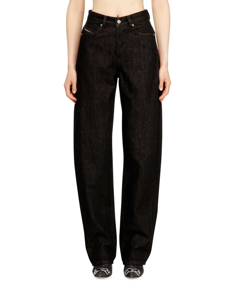 Diesel Relaxed Jeans High Waist 1974 D-Ellz, Schwarz/Dunkelgrau, Knopfverschluss Schwarz