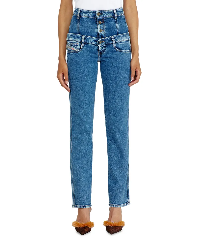 Diesel Slim Jeans High Waist D-Fynora, Mittelblau, Reißverschluss Blau