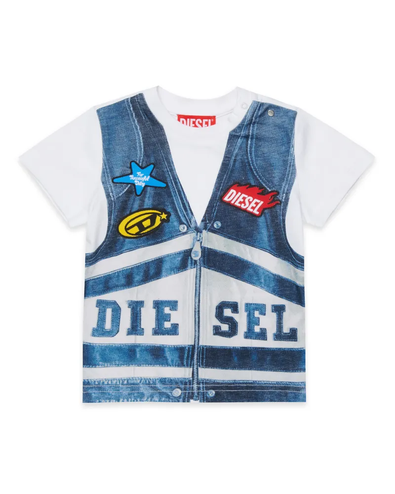 Diesel Baumwoll-T-Shirt mit Print und Aufnähern - T-Shirts und Tops - Herren - Weiss Weiss