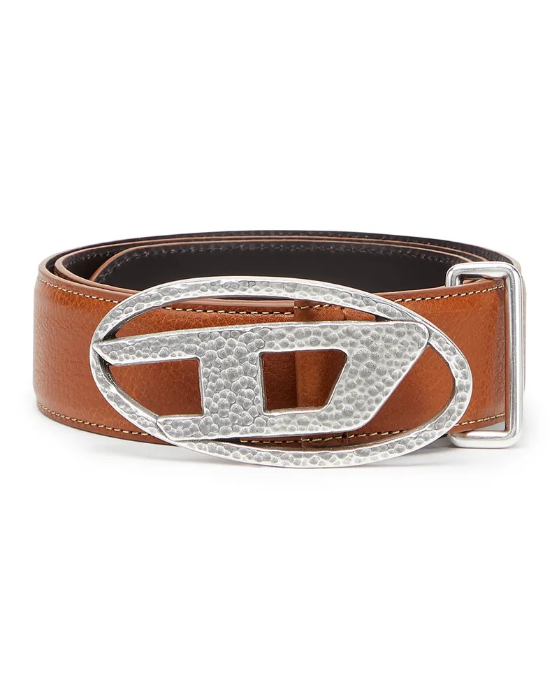 Diesel 4 cm Ledergürtel mit gehämmerter Oval D-Schließe - Gürtel - Unisex - Braun Braun