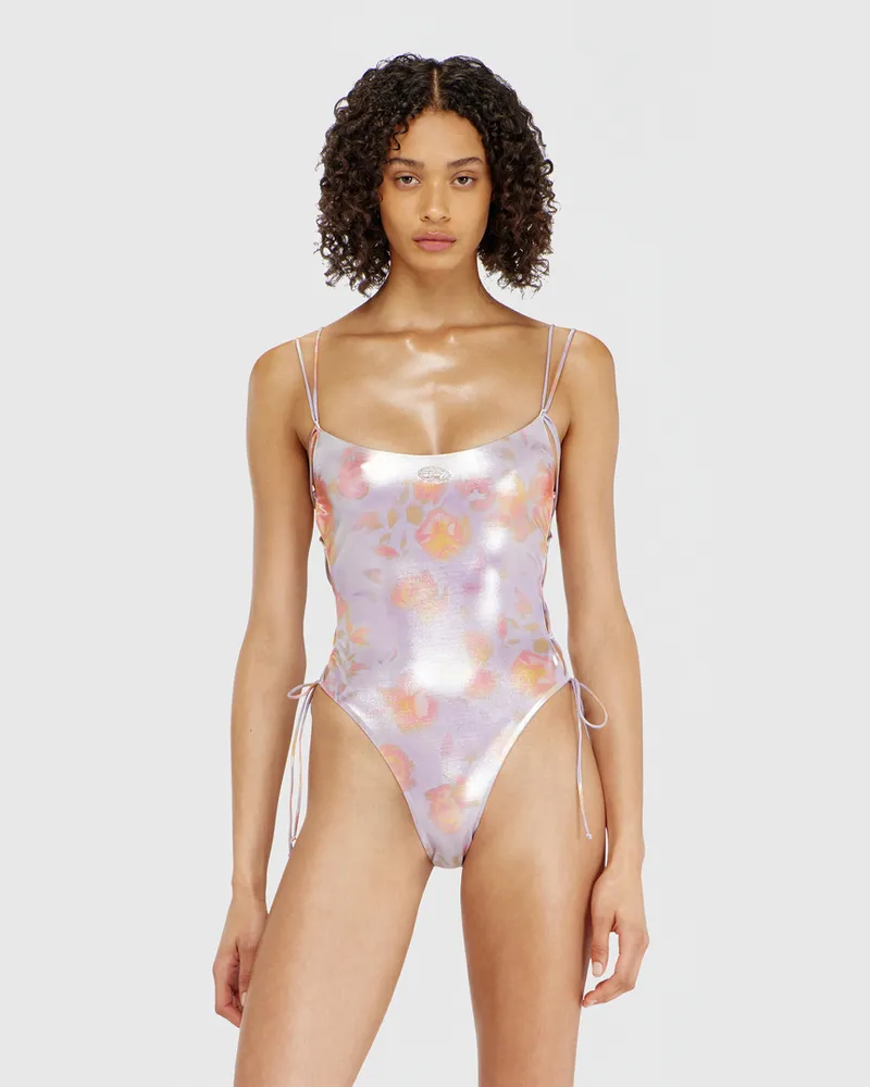 Diesel Metallischer Badeanzug mit Blumenmuster und Schnürung - Badeanzüge - Damen - Violett Violett