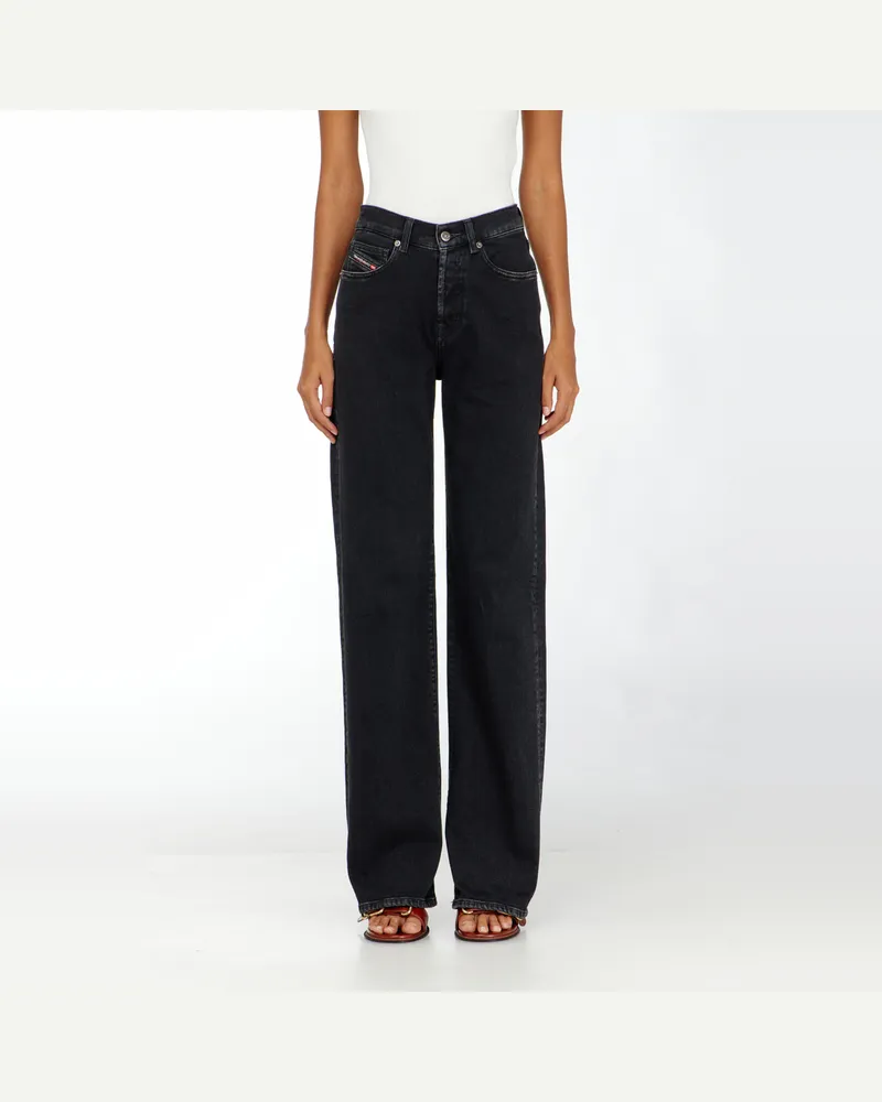 Diesel Regular Jeans High Waist 1971 D-Sent, Schwarz/Dunkelgrau, Knopfverschluss Schwarz