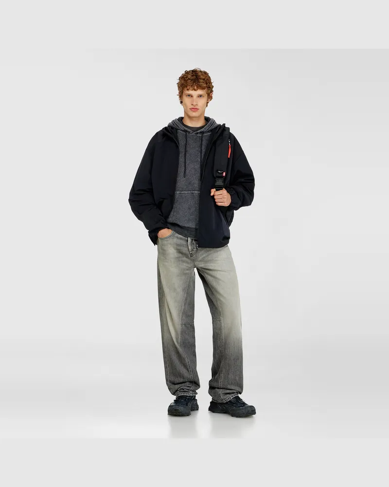 Diesel Hoodie aus strukturiertem Baumwollmesh - Sweatshirts - Herren - Grau Grau