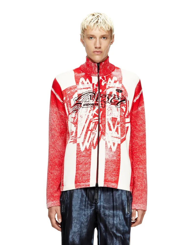 Diesel Gestreifter Reißverschluss-Cardigan mit Innen-Print - Strickwaren - Herren - Bunt Bunt