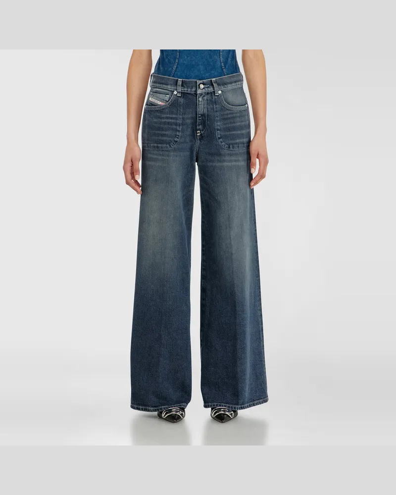 Diesel Flare Jeans Regular Waist 1978 D-Akemi, Dunkelblau, Reißverschluss Blau